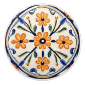 Folk Art Floral Sinaasappel Flowers Blue Circle Keramische Knop (Voorkant)