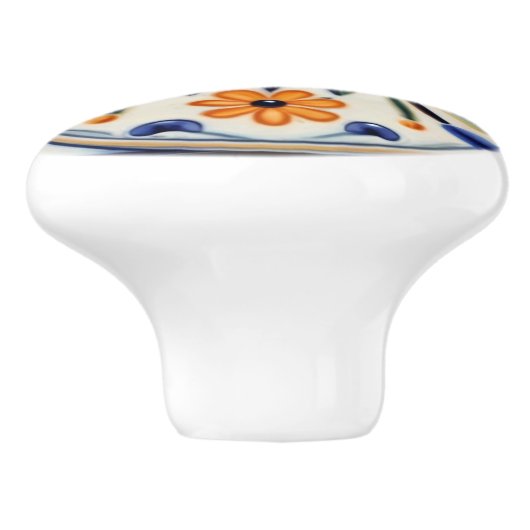 Folk Art Floral Sinaasappel Flowers Blue Circle Keramische Knop (Zijkant)