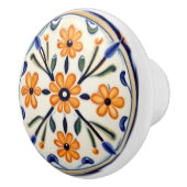 Folk Art Floral Sinaasappel Flowers Blue Circle Keramische Knop (Rechts)