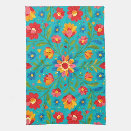 Folk art floral  theedoek (Verticaal)