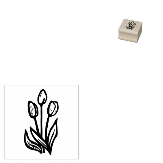 Folk Art Floral Tulips Spring Linocut Style Rubberstempel (Gestempeld)