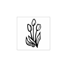 Folk Art Floral Tulips Spring Linocut Style Rubberstempel