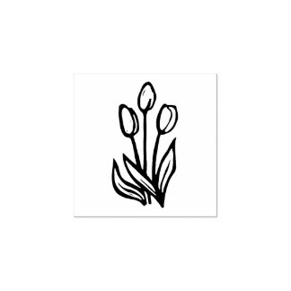 Folk Art Floral Tulips Spring Linocut Style Rubberstempel