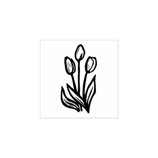 Folk Art Floral Tulips Spring Linocut Style Rubberstempel (Afrduk)