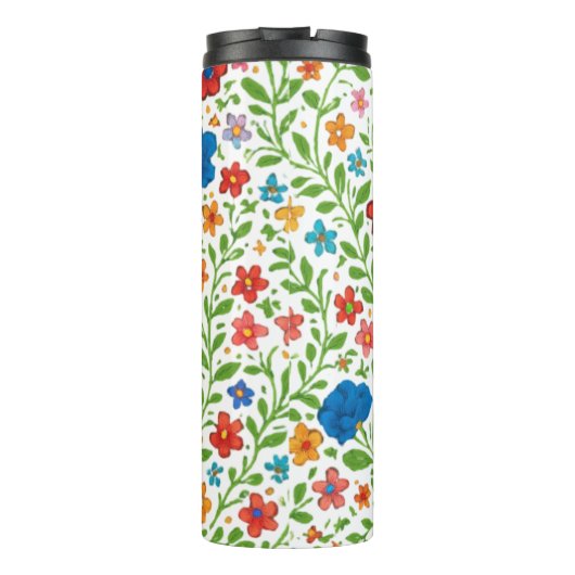 Folk Art Floral Vines Seamless Pattern - Vibrant G Thermosbeker (Achterkant)