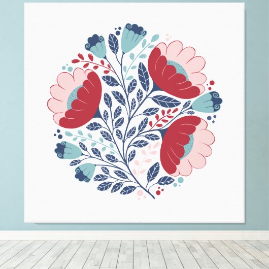 Folk Art Florals in Full Bloom Canvas Afdruk (Insitu (Houten vloer))