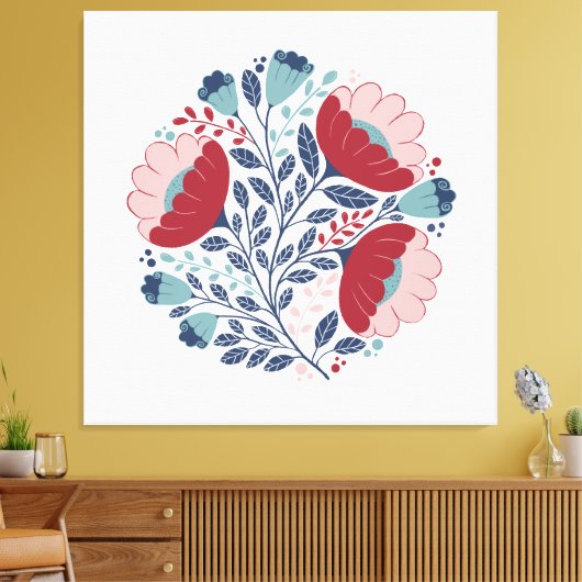 Folk Art Florals in Full Bloom Canvas Afdruk (Insitu (Woonkamer))