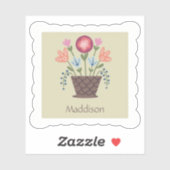Folk Art Flower Basket Vinyl Cut Sticker (Vel)