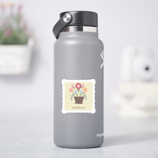 Folk Art Flower Basket Vinyl Cut Sticker (HydroFlask)