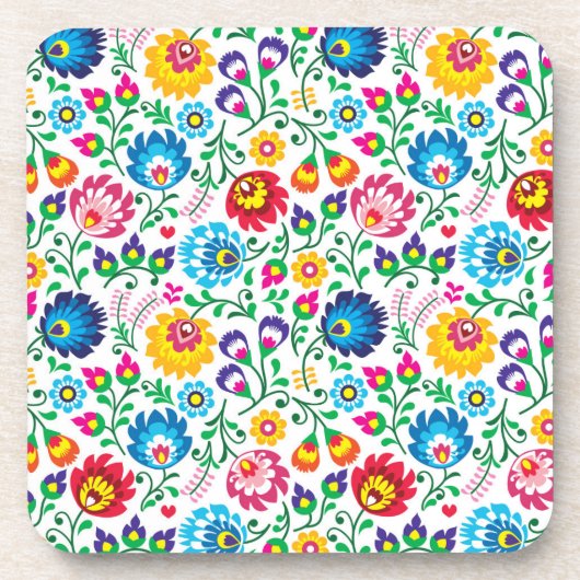 Folk Art Flower Pattern 2 Bier Onderzetter (Voorkant)