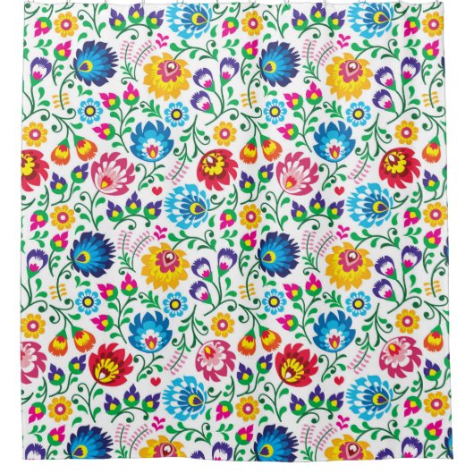 Folk Art Flower Pattern 2 Douchegordijn (Voorkant)