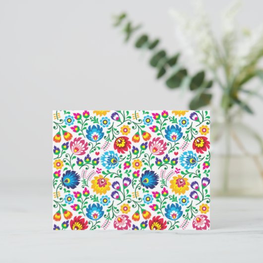 Folk Art Flower Pattern 2 Feestdagenkaart (Staand voorkant)