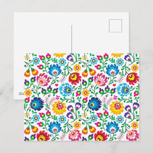 Folk Art Flower Pattern 2 Feestdagenkaart (Voorkant / Achterkant)