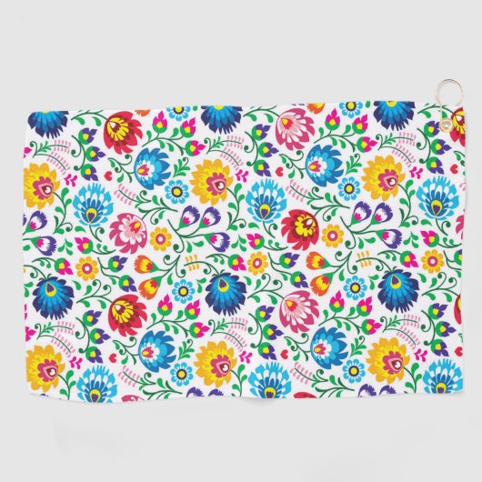 Folk Art Flower Pattern 2 Golfhanddoek (Horizontaal)