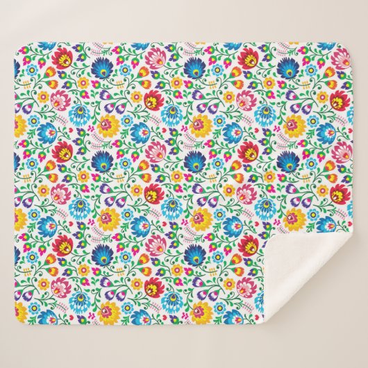 Folk Art Flower Pattern 2 Sherpa Deken (Voorkant (horizontaal))