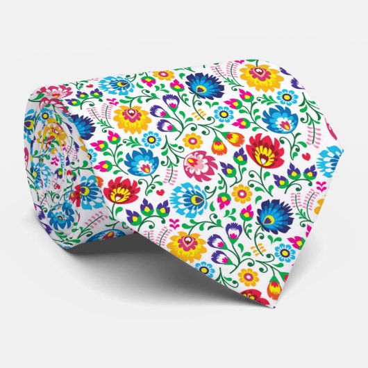 Folk Art Flower Pattern 2 Stropdas (Opgerold)