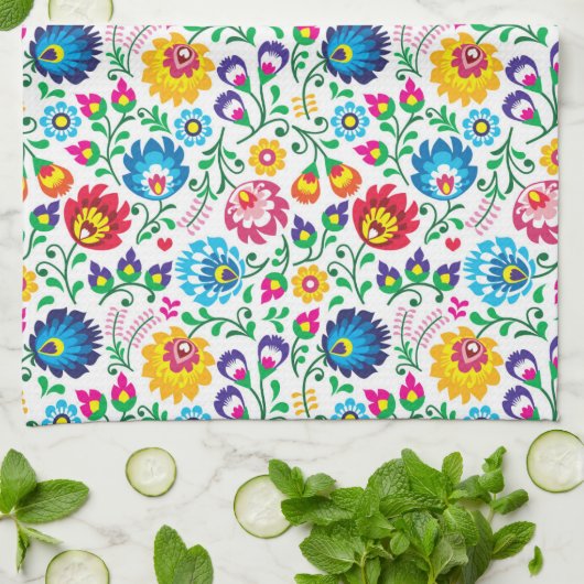 Folk Art Flower Pattern 2 Theedoek (Gevouwen)