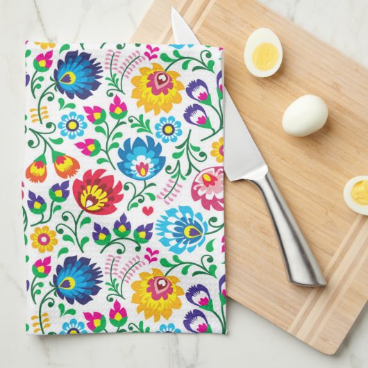 Folk Art Flower Pattern 2 Theedoek (Quarter Fold)