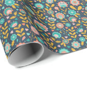 Folk Art Flower Pattern Cadeaupapier (Rol Hoek)