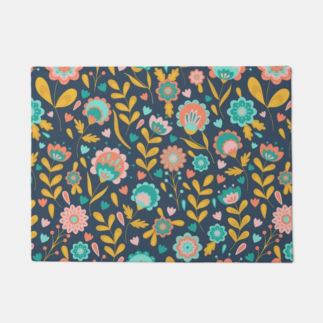 Folk Art Flower Pattern Deurmat (Voorkant)