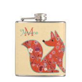 Folk Art Flower Pattern Fox Heupfles (Voorkant)