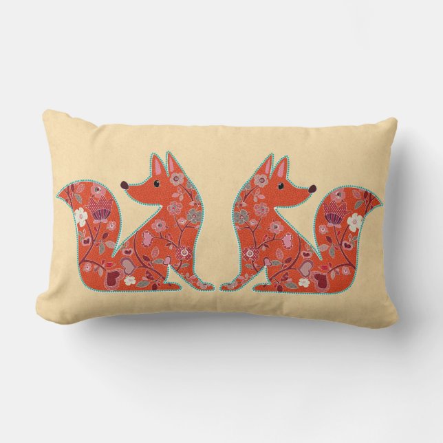 Folk Art Flower Pattern Fox Kussen (Voorkant)