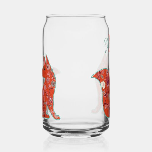 Folk Art Flower Pattern Fox Personalised Blikvorm Glas (Rechts)