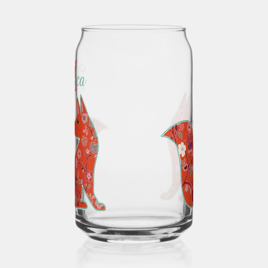 Folk Art Flower Pattern Fox Personalised Blikvorm Glas (Links)