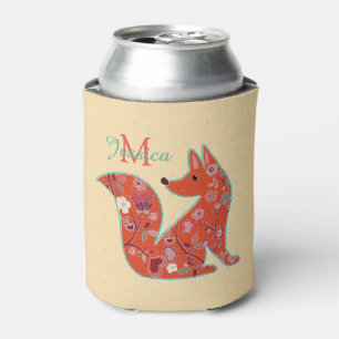 Folk Art Flower Pattern Fox Personalized Blikjeskoeler