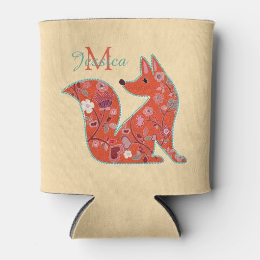 Folk Art Flower Pattern Fox Personalized Blikjeskoeler (Voorkant)