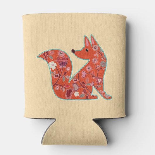 Folk Art Flower Pattern Fox Personalized Blikjeskoeler (Achterkant)