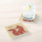 Folk Art Flower Pattern Fox Personalized Glazen Onderzetter (Schuin)