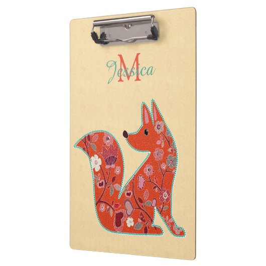 Folk Art Flower Pattern Fox Personalized Klembord (Links)