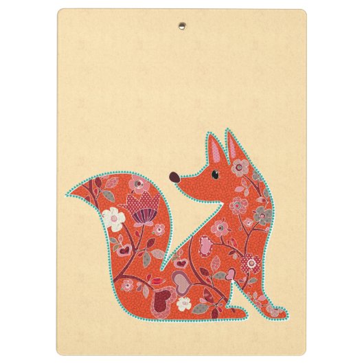 Folk Art Flower Pattern Fox Personalized Klembord (Achterkant)