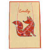 Folk Art Flower Pattern Fox Personalized Medium Cadeauzakje (Voorkant)