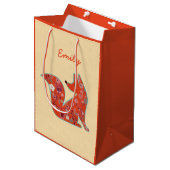 Folk Art Flower Pattern Fox Personalized Medium Cadeauzakje (Voorkant Gekanteld)