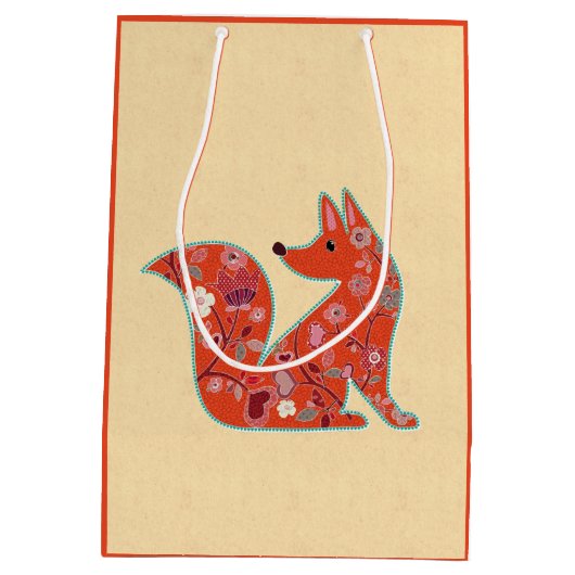 Folk Art Flower Pattern Fox Personalized Medium Cadeauzakje (Achterkant)