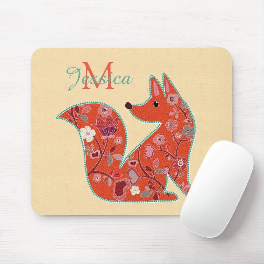 Folk Art Flower Pattern Fox Personalized Muismat (Met muis)