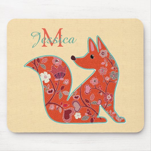 Folk Art Flower Pattern Fox Personalized Muismat (Voorkant)