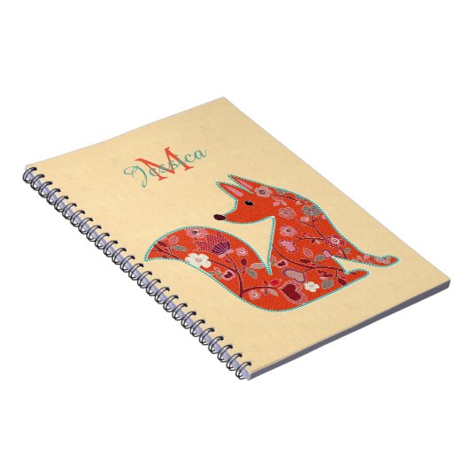 Folk Art Flower Pattern Fox Personalized Notitieboek (Rechterzijde)