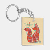 Folk Art Flower Pattern Fox Personalized Sleutelhanger (Voorkant Links)