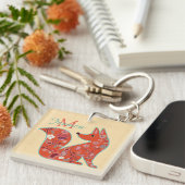 Folk Art Flower Pattern Fox Personalized Sleutelhanger (Voorkant Rechts)
