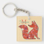 Folk Art Flower Pattern Fox Personalized Sleutelhanger (Voorkant)