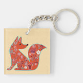 Folk Art Flower Pattern Fox Personalized Sleutelhanger (Achterkant)