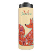 Folk Art Flower Pattern Fox Personalized Thermosbeker (Voorkant)