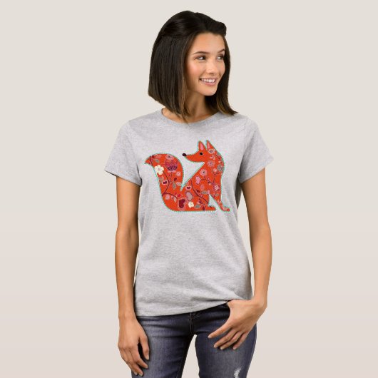Folk Art Flower Pattern Fox T-shirt (Voorkant volledig)