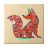 Folk Art Flower Pattern Fox Tegeltje (Voorkant)