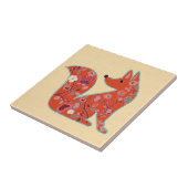 Folk Art Flower Pattern Fox Tegeltje (Zijkant)