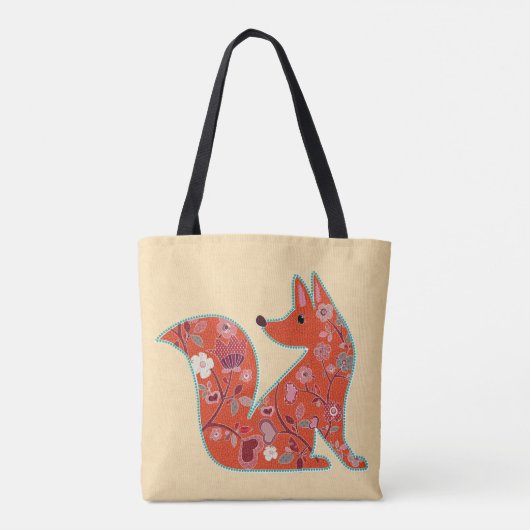 Folk Art Flower Pattern Fox Tote Bag (Achterkant)