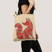 Folk Art Flower Pattern Fox Tote Bag (Dichtbij)
